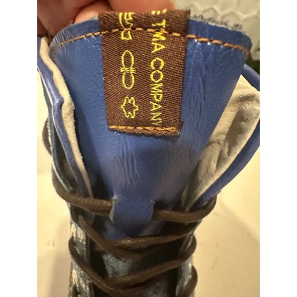 TMA Turquoise Blue Lace-Up Boots With Brown Sole & Side Zipper - Picture 5 of 11